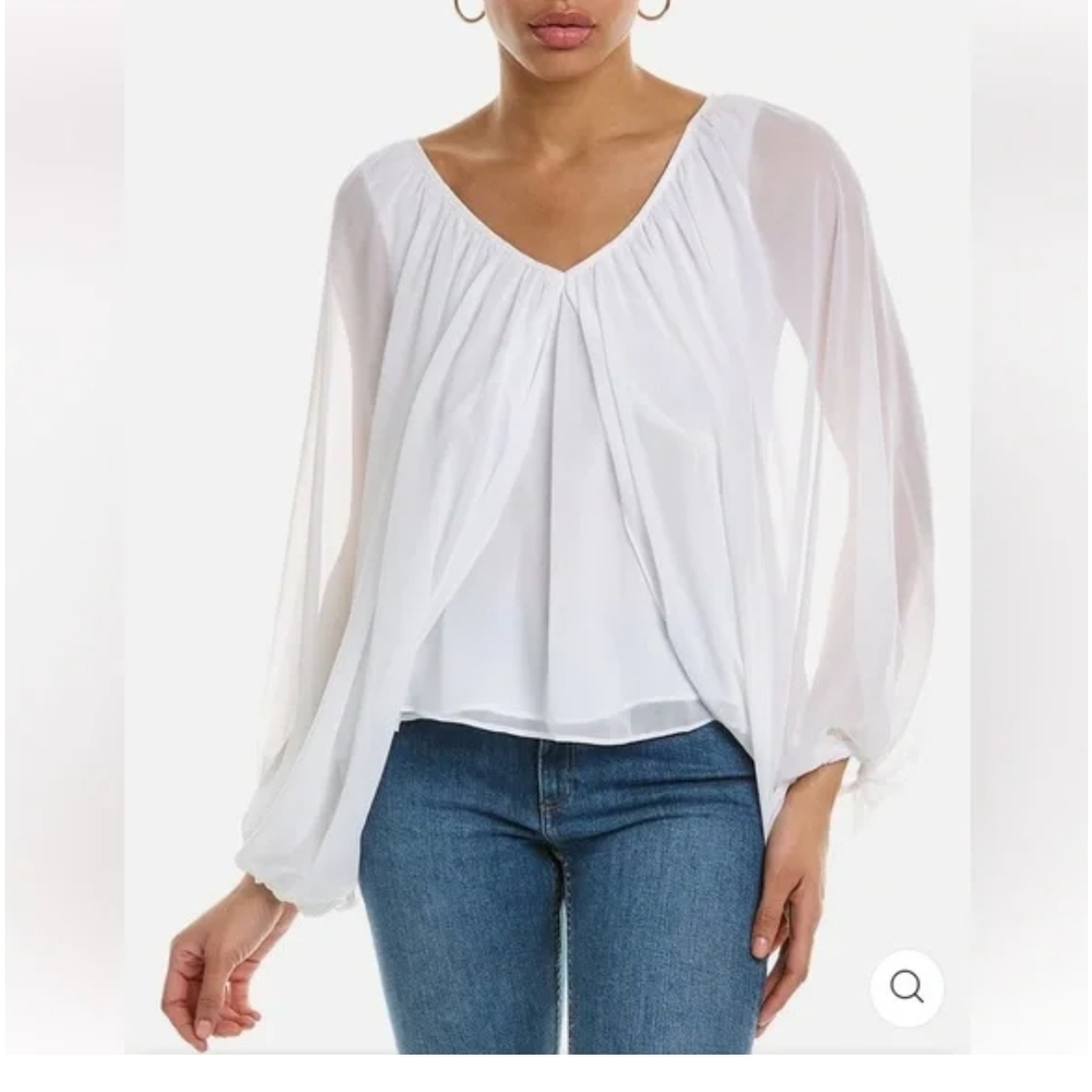 Vince Camuto Sheer Bubble Sleeve White Blouse Size L